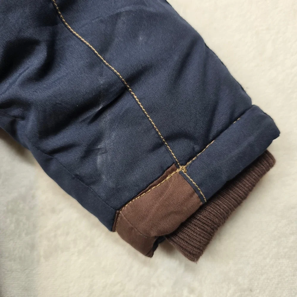 OshKosh B'gosh Sherpa Lined‎ Hooded Winter Jacket Boys Size 4 Navy Blue Patches